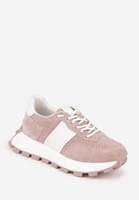 Renee - Różowe Zamszowe Sneakersy na Podeszwie Chunky z Perforowaną Cholewką Cezarlina. Okazja: na co dzień. Kolor: różowy. Materiał: zamsz. Szerokość cholewki: normalna #8