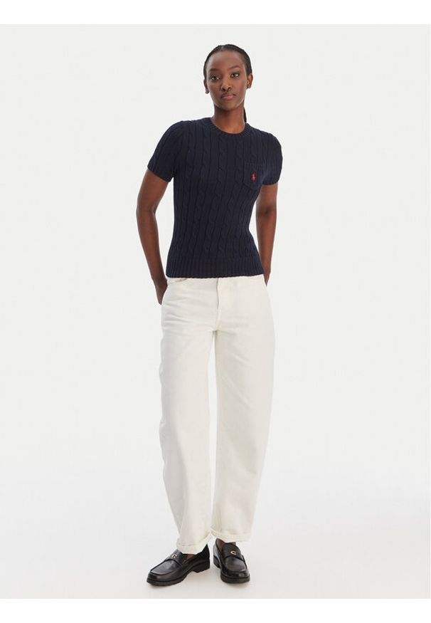 Polo Ralph Lauren Sweter 211971873006 Granatowy Slim Fit. Typ kołnierza: polo. Kolor: niebieski. Materiał: bawełna