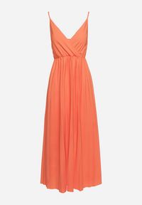 Born2be - Pomarańczowa Rozkloszowana Sukienka Długa z Kopertowym Dekoltem na Ramiączkach Asmerria. Kolor: pomarańczowy. Długość rękawa: na ramiączkach. Typ sukienki: kopertowe. Styl: elegancki. Długość: maxi #3