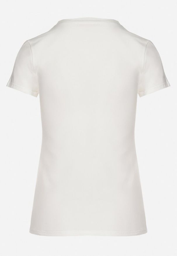 Born2be - Biały Bawełniany T-shirt z Nadrukiem z Cyrkoniami Karissen. Okazja: na co dzień. Kolor: biały. Materiał: bawełna. Wzór: nadruk. Styl: klasyczny, elegancki, casual