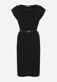 Born2be - Czarna Sukienka z Wiskozą o Pudełkowym Kroju z Paskiem z Klamrą Polliviera. Okazja: na co dzień. Kolor: czarny. Materiał: wiskoza. Styl: casual, elegancki #6