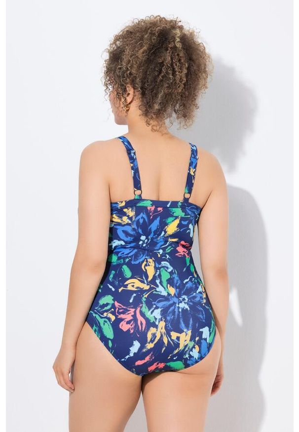 ULLA POPKEN - Damski Strój kąpielowy miękkie miseczki dekolt w serek siateczka Powermesh. Kolekcja: plus size. Kolor: niebieski. Materiał: poliester, elastan, poliamid, materiał