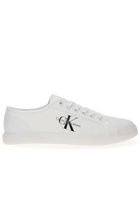 Buty Calvin Klein Jeans Essentials Vulc Mono YW0YW00482-YBR - białe. Okazja: na co dzień. Zapięcie: sznurówki. Kolor: biały. Materiał: jeans. Szerokość cholewki: normalna. Obcas: na platformie