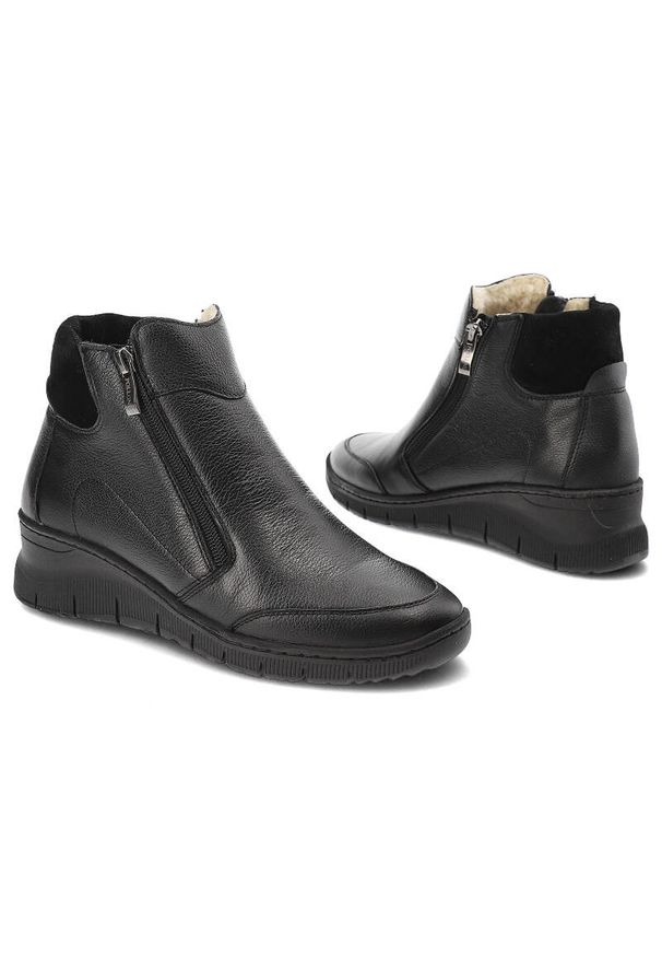 Czarne Botki Pollonus Damskie Wygodne Obuwie na Jesień. Okazja: na co dzień. Zapięcie: zamek. Kolor: czarny. Materiał: skóra. Sezon: jesień. Styl: elegancki, casual