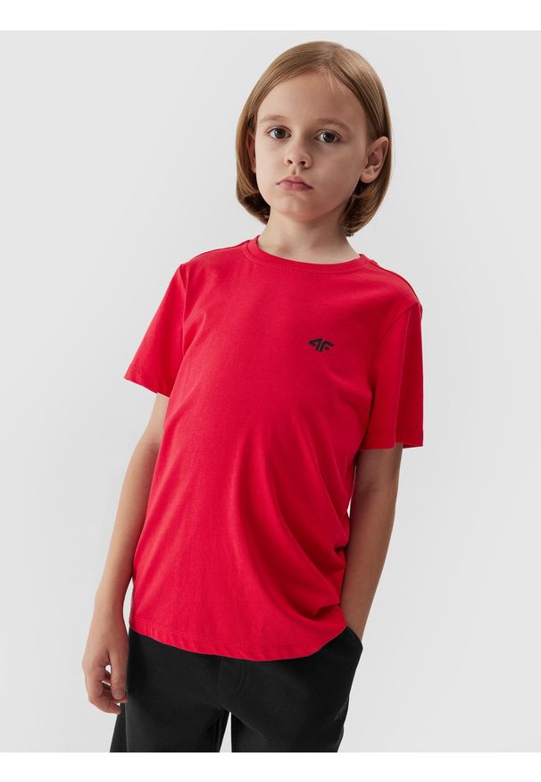 4f - T-shirt gładki chłopięcy. Kolor: czerwony. Materiał: bawełna. Wzór: gładki