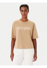 Guess T-Shirt V5YI02 I3Z14 Beżowy Boxy Fit. Kolor: beżowy. Materiał: bawełna