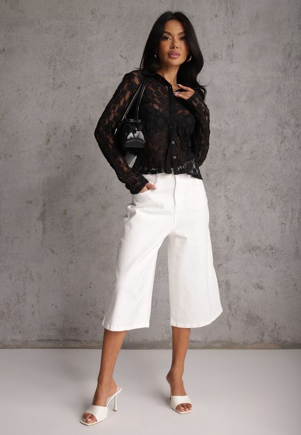 Renee - Czarna Koszula z Kwiatowej Koronki Nevieras. Kolor: czarny. Materiał: koronka. Wzór: kwiaty, koronka. Styl: elegancki, klasyczny