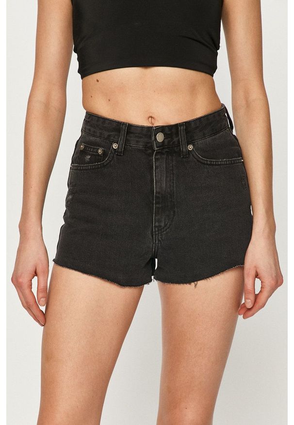 Dr. Denim - Szorty jeansowe. Stan: podwyższony. Kolor: czarny. Materiał: jeans, denim