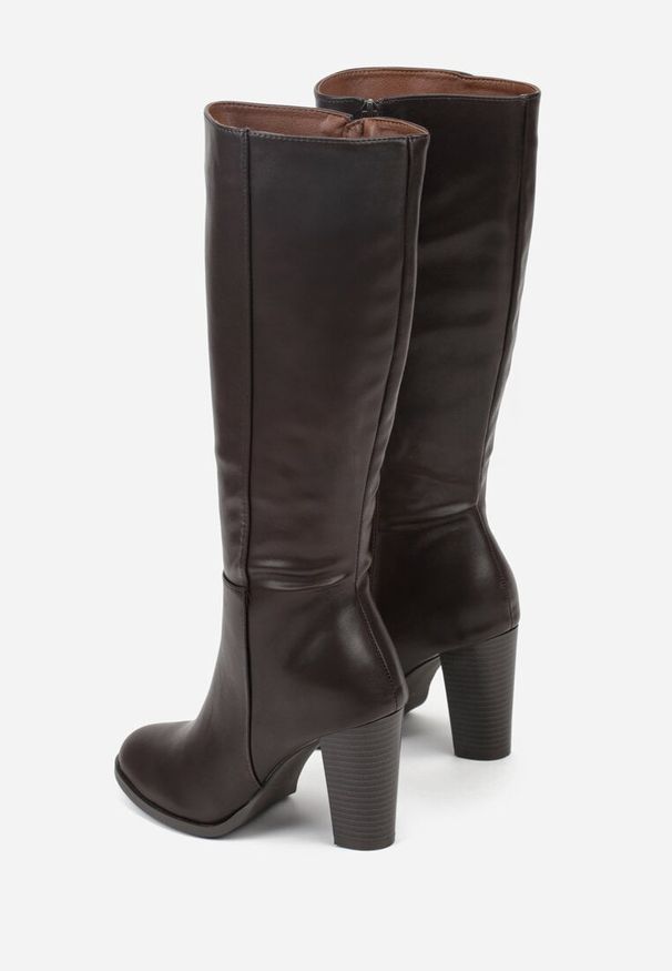 Born2be - Ciemnobrązowe Klasyczne Kozaki przed Kolano VICES na Słupku Unalora. Okazja: na co dzień, na spotkanie biznesowe, do pracy. Wysokość cholewki: przed kolano. Kolor: brązowy. Obcas: na słupku. Styl: klasyczny