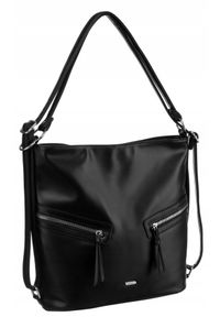 ROVICKY - Shopperka damska hobo Rovicky R-073-01 czarna. Kolor: czarny. Materiał: skórzane. Rodzaj torebki: na ramię