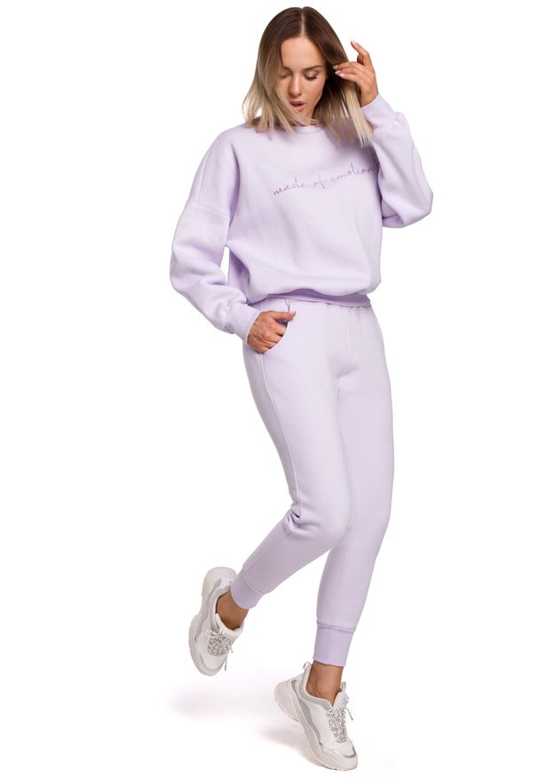 MOE - Uniwersalne Dresowe Spodnie na Gumie - Liliowe. Kolor: liliowy. Materiał: dresówka, guma