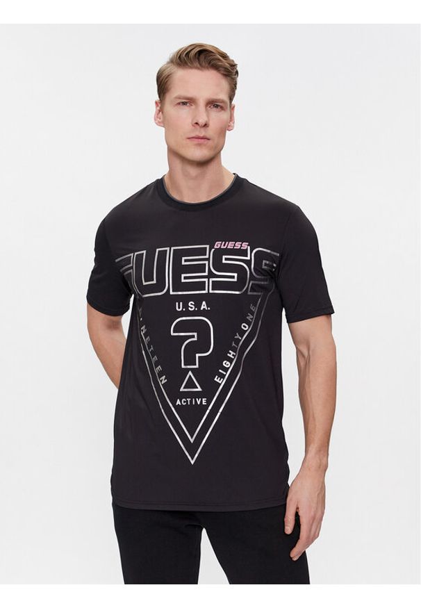 Guess T-Shirt Lugh Z4RI07 KC220 Czarny Slim Fit. Kolor: czarny. Materiał: syntetyk