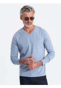 Ombre Clothing - Zestaw longsleeve męski V-NECK - mix 2-pak V6 - Rozmiar: XL. Okazja: na co dzień. Kolor: niebieski. Materiał: tkanina, skóra, materiał, bawełna. Długość rękawa: długi rękaw. Długość: długie. Wzór: gładki, jednolity. Styl: klasyczny, wizytowy, casual
