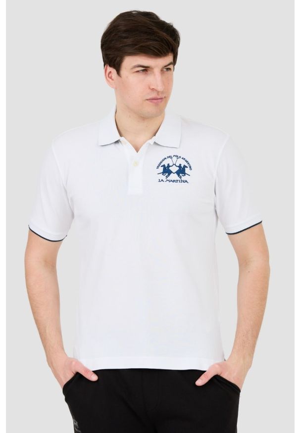 La Martina - LA MARTINA Białe męskie polo z dużym logo, Rozmiar XL. Typ kołnierza: polo. Kolor: biały