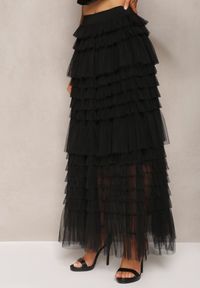 Renee - Czarna Spódnica z Falbankami Rozkloszowana Maxi z Bawełny Alare. Kolor: czarny. Materiał: bawełna. Styl: elegancki