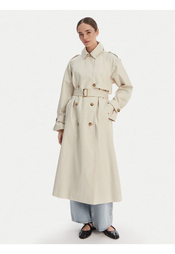 TOMMY HILFIGER - Tommy Hilfiger Trencz WW0WW50627 Écru Oversize. Kolor: kremowy. Materiał: bawełna