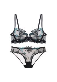 Intica - Zestaw bielizny koronkowej z haftem Aoiffe. Kolor: czarny. Materiał: koronka. Wzór: haft