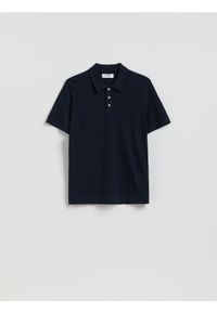 Reserved - Sweter polo z bawełną - granatowy. Typ kołnierza: polo. Kolor: niebieski. Materiał: bawełna