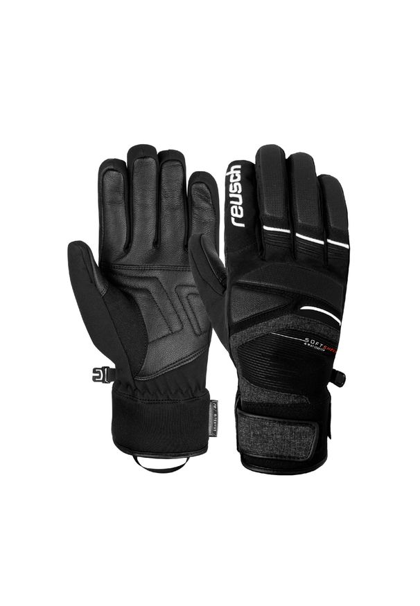 Rękawice narciarskie unisex Reusch Storm z koziej skóry softshell nieprzemakalne. Kolor: czarny, biały, szary, wielokolorowy. Materiał: softshell, skóra. Sezon: zima. Sport: narciarstwo