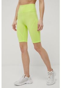 Only Play szorty treningowe damskie kolor zielony gładkie high waist. Stan: podwyższony. Kolor: zielony. Materiał: skóra, dzianina, materiał. Wzór: gładki