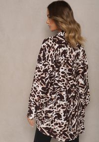 Renee - Brązowa Koszula z Wiskozy z Lnem i Abstrakcyjnym Wzorem Emariline. Okazja: na co dzień. Kolor: brązowy. Materiał: wiskoza, len. Styl: casual, wizytowy