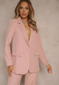 Renee - Różowa Pudełkowa Marynarka z Imitacją Kieszeni Vivisae. Okazja: na co dzień, do pracy. Kolor: różowy. Materiał: jeans. Styl: casual #5