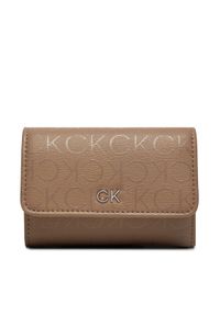 Calvin Klein Mały Portfel Damski K60K612637 Beżowy. Kolor: beżowy. Materiał: skóra