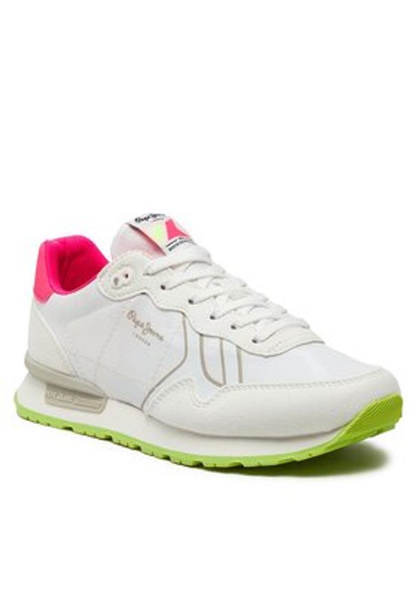Pepe Jeans Sneakersy Brit Neon W PLS40011 Biały. Kolor: biały. Materiał: skóra