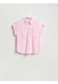 Reserved - Koszula z krótkim rękawem - różowy. Kolor: różowy. Materiał: wiskoza. Długość rękawa: krótki rękaw. Długość: krótkie