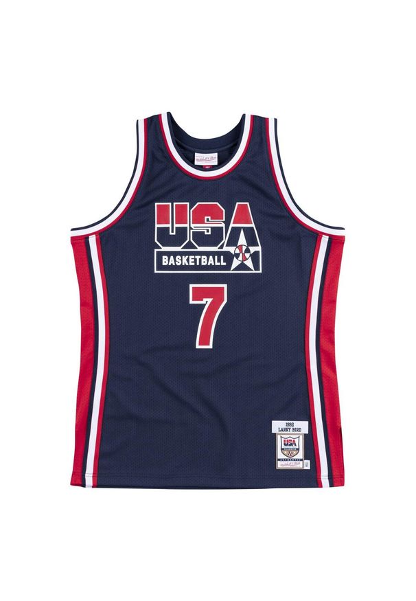 Mitchell & Ness - Autentyczny strój Team USA Larry Bird. Kolor: niebieski. Materiał: jersey. Sport: koszykówka