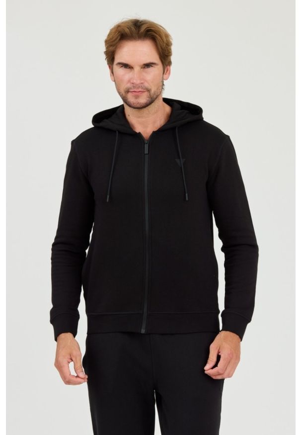 Guess - GUESS Czarna męska bluza z kapturem Hooded Sweatshirt, Rozmiar S. Typ kołnierza: kaptur. Kolor: czarny