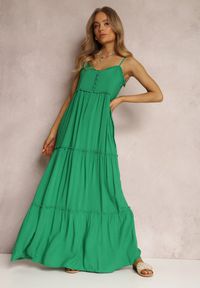 Renee - Zielona Sukienka Pherina. Okazja: na imprezę. Kolor: zielony. Materiał: tkanina, wiskoza. Długość rękawa: na ramiączkach. Wzór: aplikacja. Sezon: wiosna, lato. Typ sukienki: rozkloszowane #2