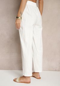 Renee - Białe Spodnie z Bawełny High Waist Sonirea. Okazja: na co dzień. Stan: podwyższony. Kolor: biały. Materiał: bawełna. Styl: casual #5