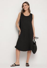 Born2be - Czarna Rozkloszowana Klasyczna Sukienka Lunetira. Okazja: na co dzień, na spacer. Kolor: czarny. Materiał: jeans. Typ sukienki: proste. Styl: klasyczny #4