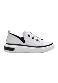 S.Barski Lakierowane Sneakersy Damskie Skórzane D&A LR535 Białe. Zapięcie: sznurówki. Kolor: biały. Materiał: skóra, lakier. Obcas: na platformie #1