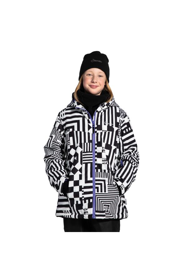 Kurtka narciarska dla dzieci snowboard Lemon Explore ZL4. Typ kołnierza: kaptur. Kolor: wielokolorowy. Materiał: poliester. Wzór: geometria. Sezon: zima. Sport: narciarstwo, snowboard