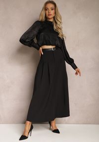 Renee - Czarna Rozkloszowana Spódnica Maxi z Paskiem na Klamrę Sadalin. Kolor: czarny #2