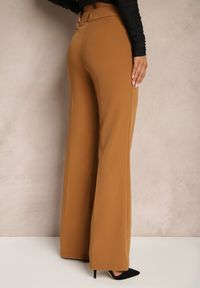 Renee - Brązowe Eleganckie Spodnie Garniturowe o Szerokim Kroju z Kieszeniami Zinolana. Okazja: na co dzień, na spotkanie biznesowe. Kolor: brązowy. Styl: elegancki #3