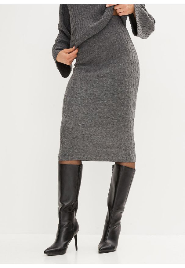 bonprix - Spódnica ołówkowa. Kolor: szary. Materiał: dzianina. Styl: elegancki
