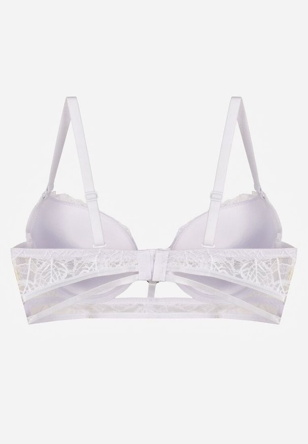 Born2be - Biały Klasyczny Biustonosz Zdobiony Koronką i Aplikacją Metheis. Kolor: biały. Materiał: koronka. Wzór: aplikacja, koronka