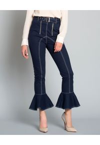 SELF PORTRAIT - Granatowe spodnie Frilled Canvas. Stan: podwyższony. Kolor: niebieski. Styl: klasyczny, elegancki