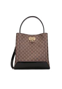 Kazar - Średniej wielkości torebka w monogramy KAZAR. Kolor: brązowy. Materiał: lakierowane, skórzane. Styl: elegancki #1