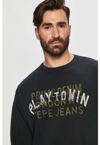 Pepe Jeans - Bluza bawełniana Rufus. Okazja: na co dzień. Typ kołnierza: bez kaptura. Kolor: czarny. Materiał: bawełna. Wzór: nadruk. Styl: casual #4