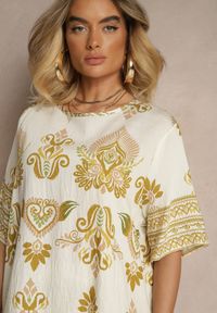 Renee - Żółty Wiskozowy Komplet w Orientalny Print Szerokie Spodnie i T-shirt Pollialia. Kolor: żółty. Materiał: wiskoza. Wzór: nadruk #3