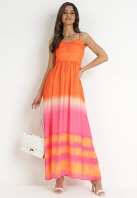 Born2be - Pomarańczowa Rozkloszowana Sukienka Maxi na Ramiączkach z Cienkimi Gumkami w Pasie Kaloia. Kolor: pomarańczowy. Długość rękawa: na ramiączkach. Typ sukienki: rozkloszowane. Długość: maxi #3