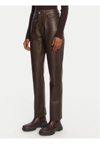 Marella Spodnie skórzane Doroty 2523436014 Brązowy Straight Fit. Kolor: brązowy. Materiał: skóra #1