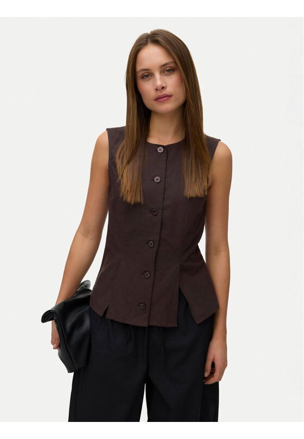 Vero Moda Kamizelka Selma 10345675 Brązowy Regular Fit. Kolor: brązowy. Materiał: bawełna