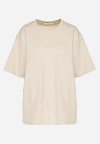 Born2be - Jasnobeżowy Bawełniany Klasyczny T-shirt Merovira. Okazja: na co dzień, na spacer. Kolor: beżowy. Materiał: bawełna. Styl: klasyczny #3