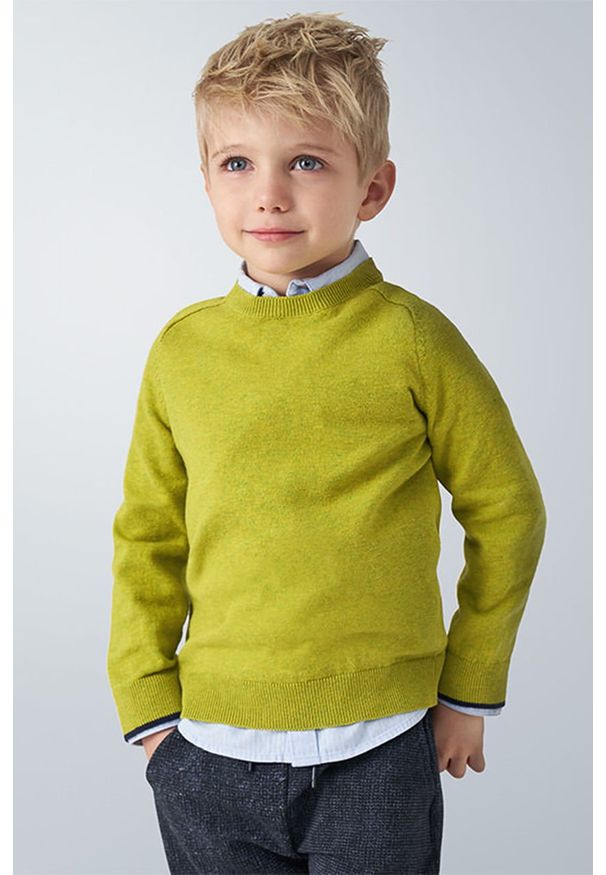 Mayoral - Sweter dziecięcy 92-134 cm. Okazja: na co dzień. Kolor: zielony. Materiał: bawełna, materiał, dzianina, poliamid. Długość rękawa: raglanowy rękaw. Wzór: gładki. Styl: casual