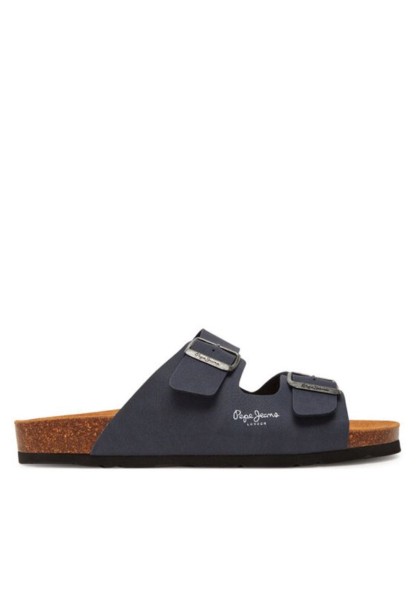 Pepe Jeans Klapki PMS90110 Granatowy. Kolor: niebieski. Materiał: skóra